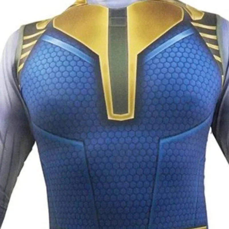 Thanos-dräkt - blå och guldfärgad dräkt med handske