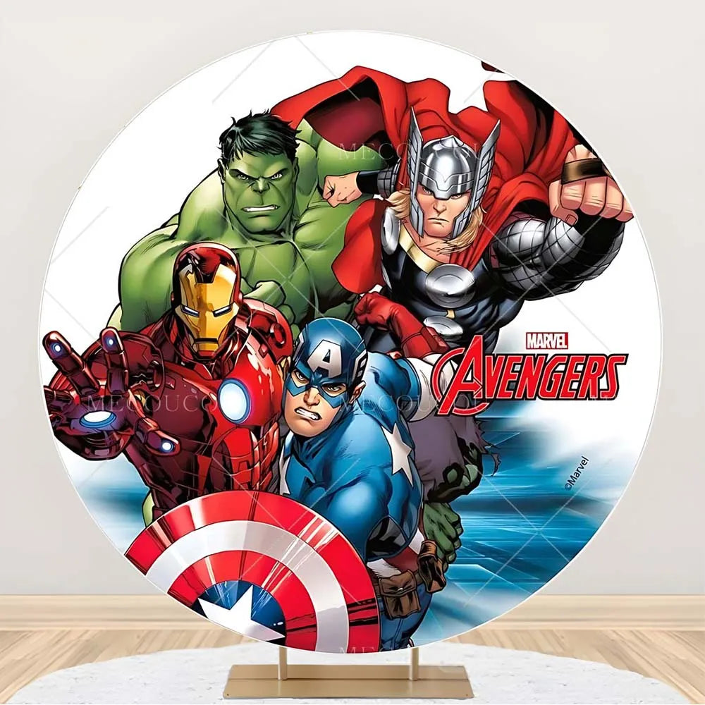 Rund Avengers-bakgrund – Födelsedagsdekoration med hjältegrupp