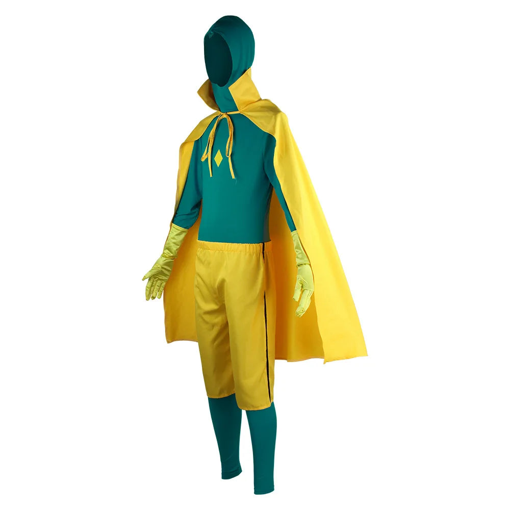 Vision Costume - Turquoise and Yellow Suit with Cape