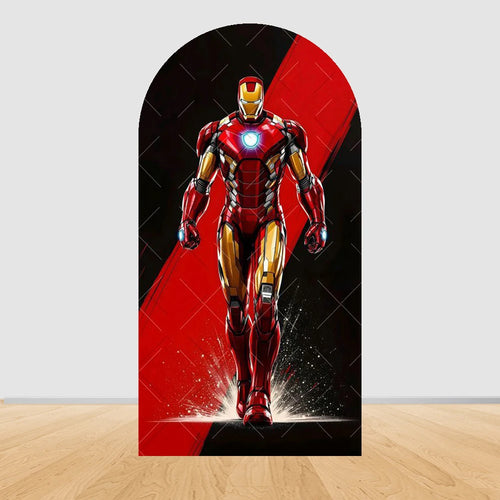 Narozeninová fotostěna Avengers Iron Man – červená a černá diagonála