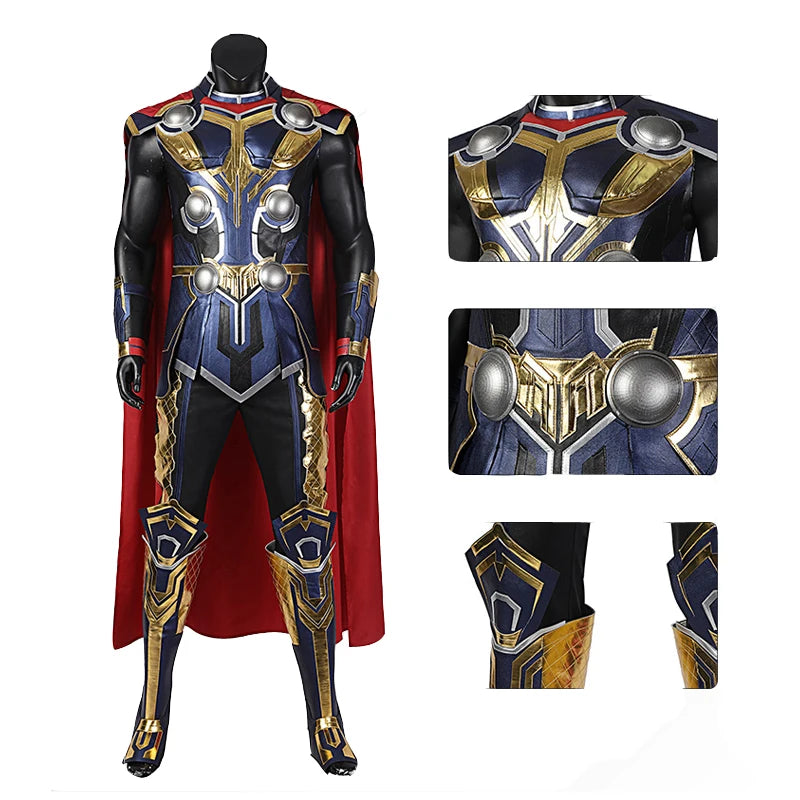 Costum de cosplay Thor Love and Thunder – combinezon Odinson cu pelerină roșie și armură
