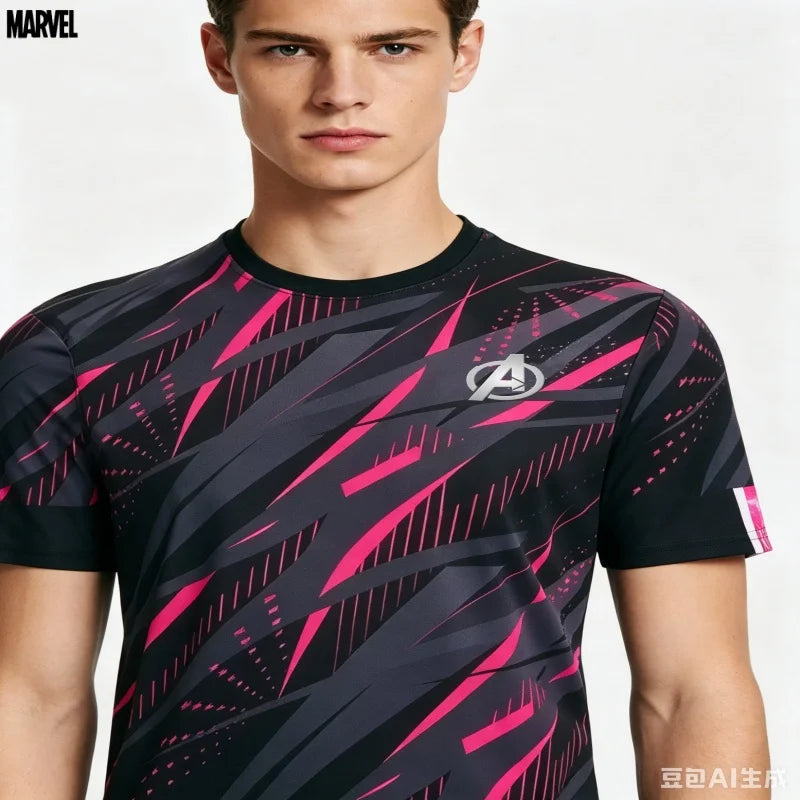 Camisola desportiva Avengers para homem - Secagem rápida, cor-de-rosa e preta