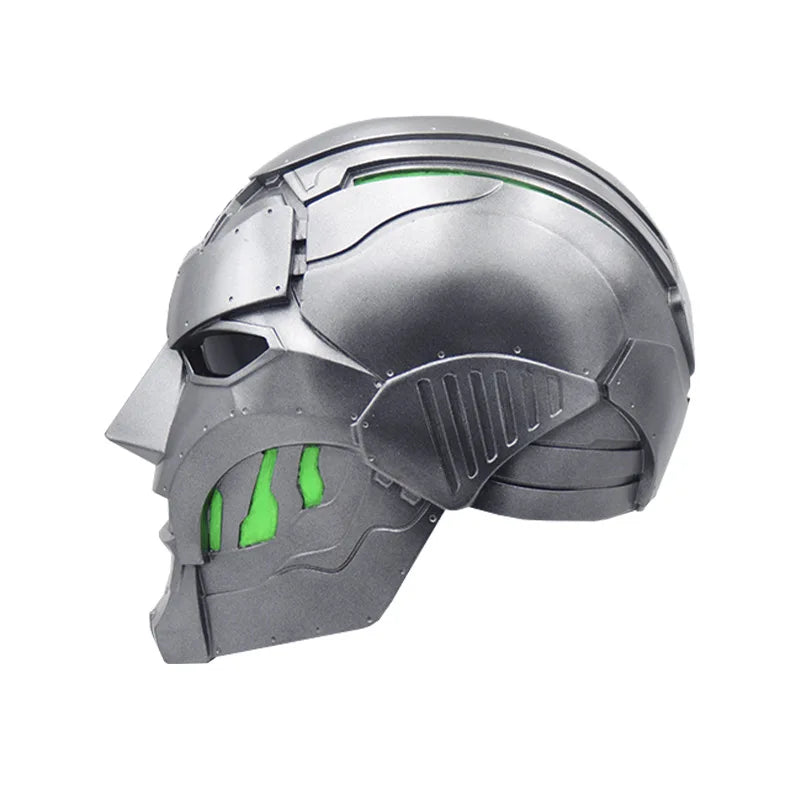 Doctor Doom-maske – sølvfarvet metalhjelm med kantet grønt design