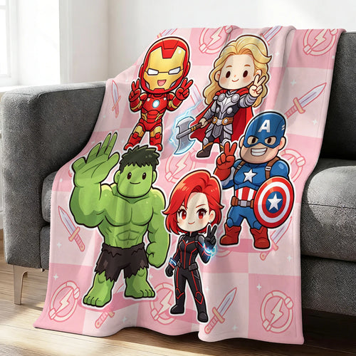 Avengers-chibi-fleecetæppe – lyserødt hold
