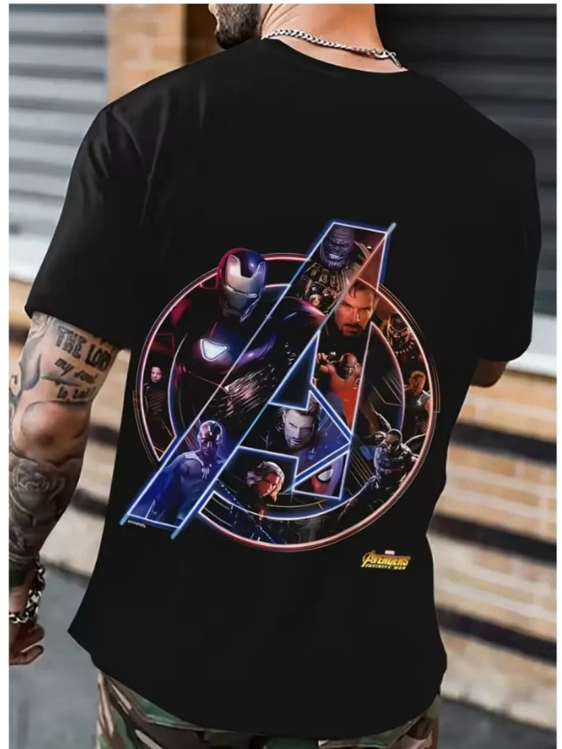 Avengers Infinity War-T-shirt – collage af logoer og figurer til mænd