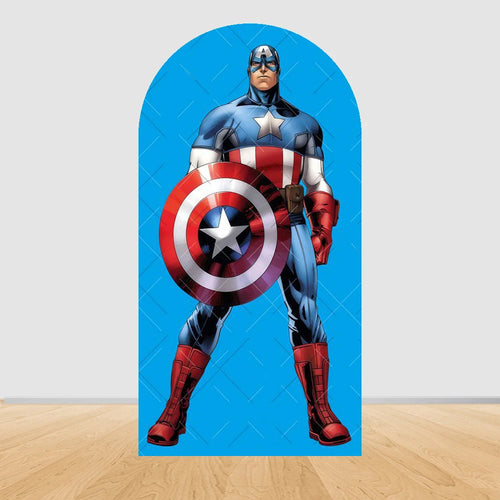 Avengers Captain America Party Arch Backdrop - Solid Blue Background