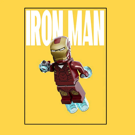 Poster Avengers Iron Man - Stil Lego, fundal galben