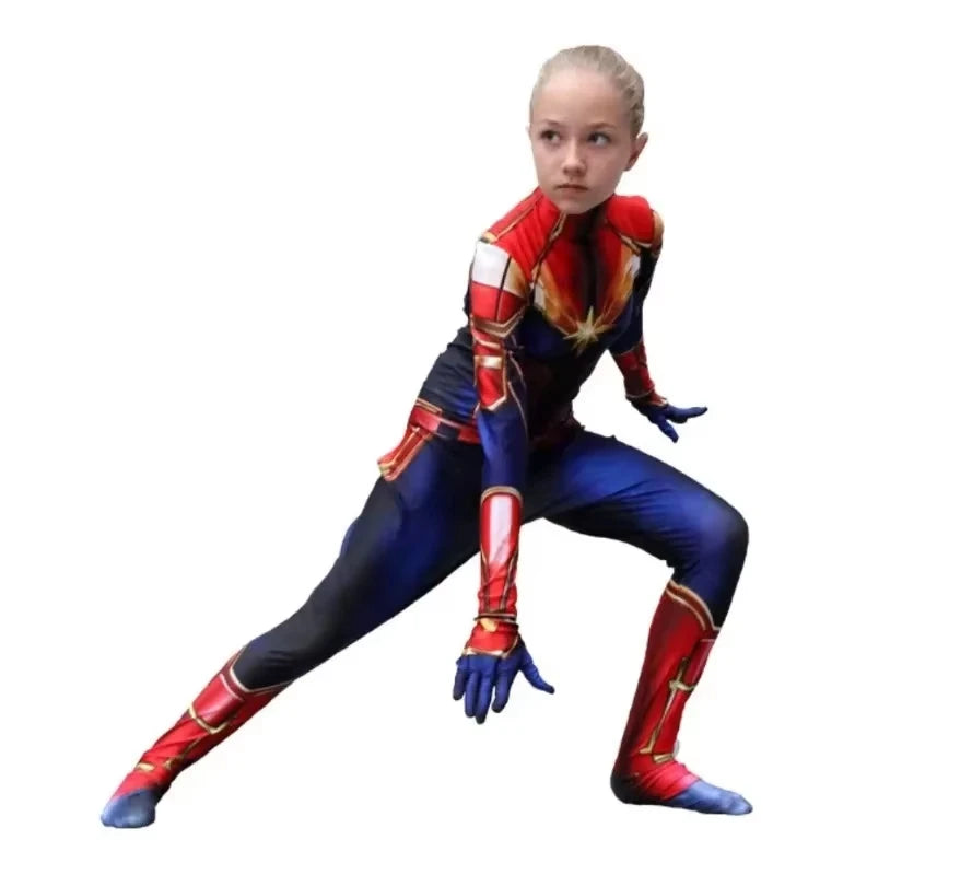 Captain Marvel-cosplaydräkt – blå och röd zentai