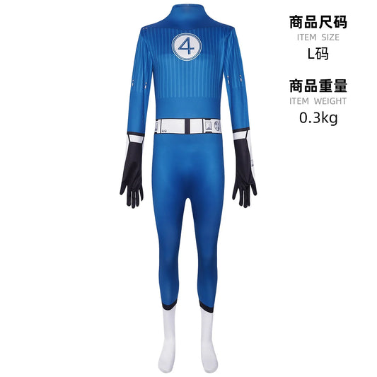 Fantastic Four Mister Fantastic-kostume – Blå dragt med 4-logo