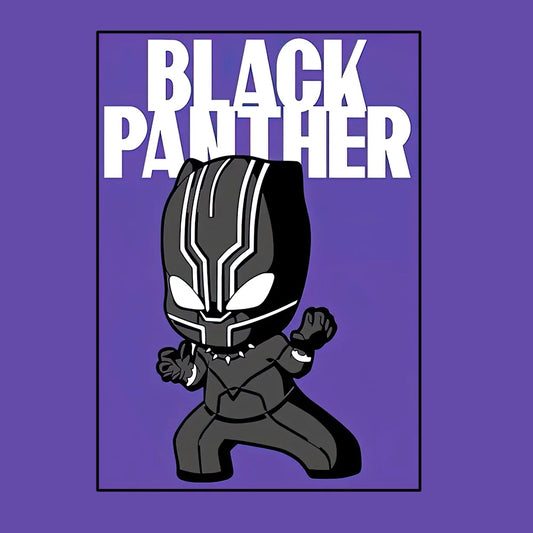 Poster Avengers Black Panther – Estilo Chibi, fundo roxo