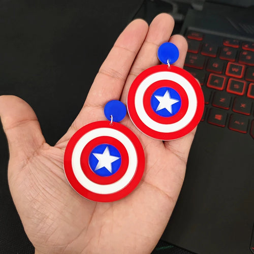 Cercei scutul Captain America – Acril roșu, alb și albastru