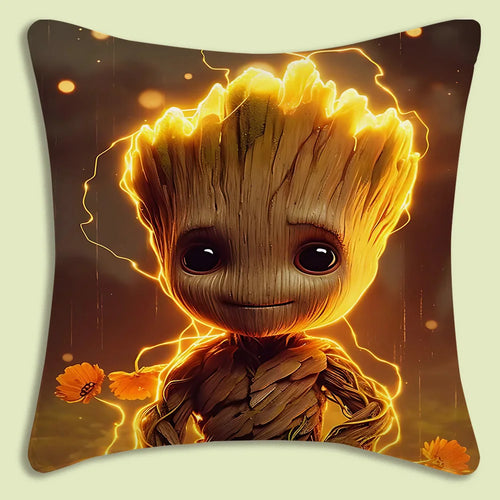Povlak na polštář Baby Groot – zlatý elektrický obrys, květiny