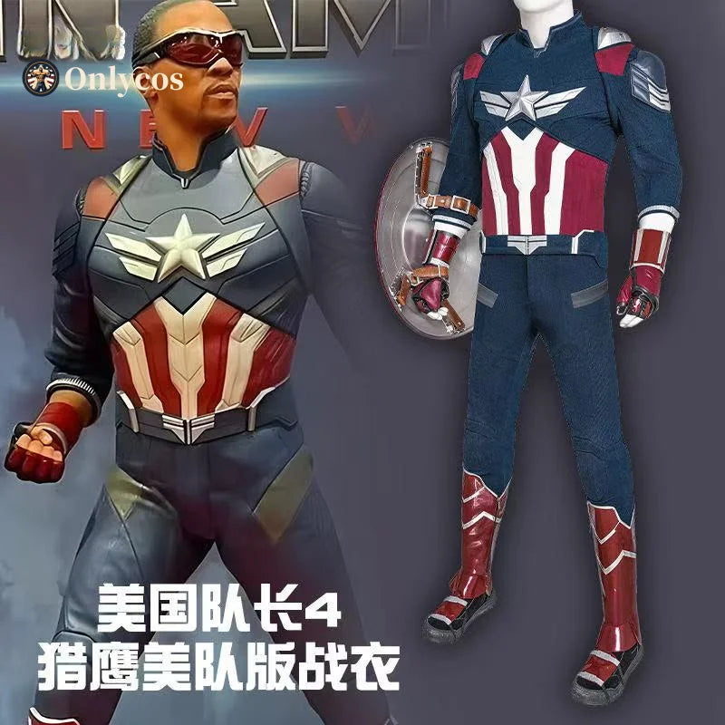 Captain America-utklädnad (Falcon) – blå, vit och röd dräkt med rustning och sköld