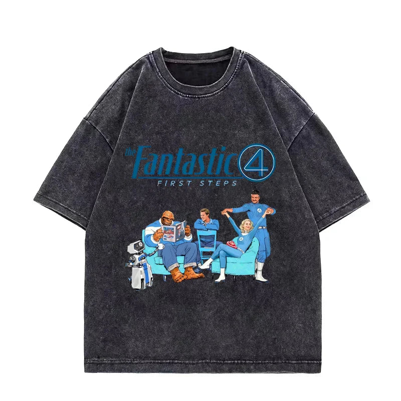 T-shirt The Fantastic 4 – urtvättad svart med teammotiv, oversize