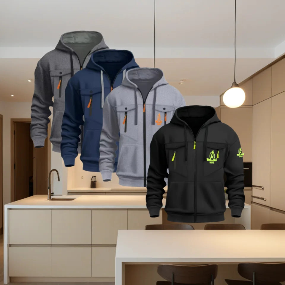 Sweatshirt Marvel Avengers com capuz e fecho - Logótipo néon, vários bolsos, para homem