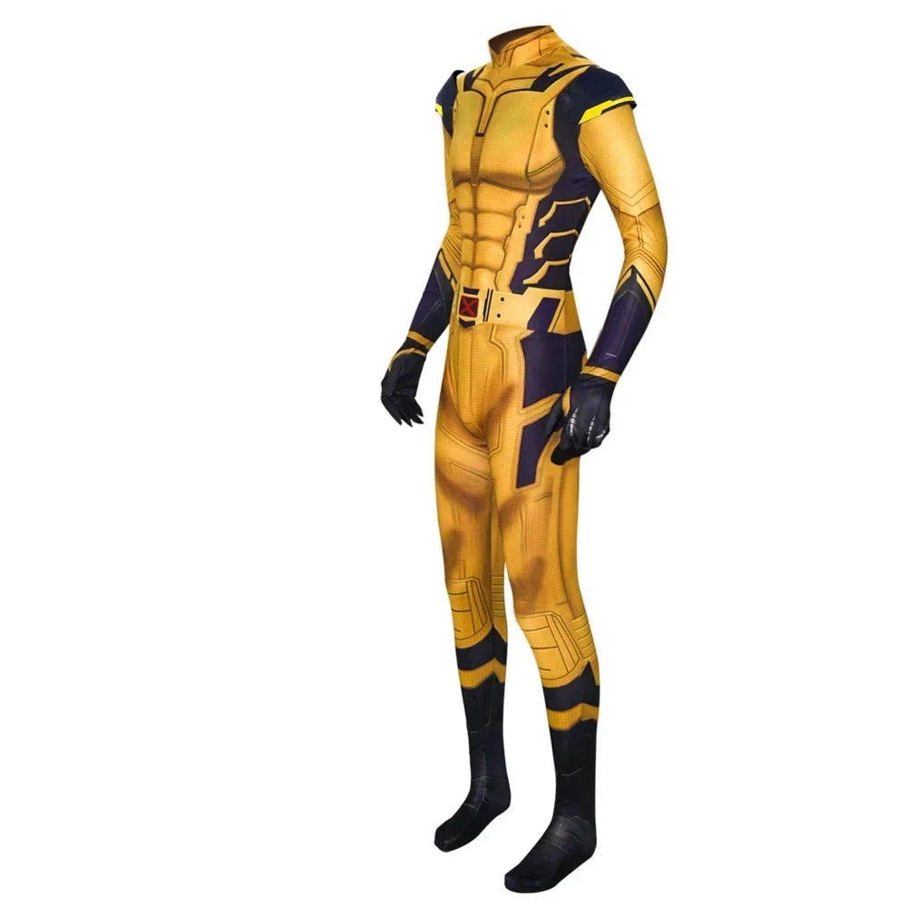 Disfarce Wolverine - Fato amarelo e azul-marinho com cinto com X