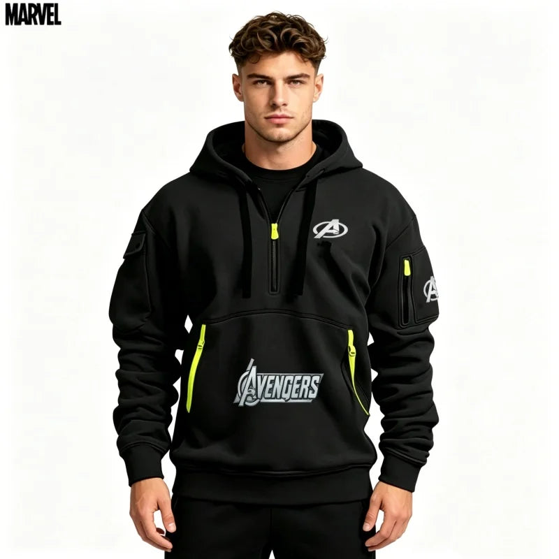 Avengers Half-Zip Hoodie Men's - Multi-Pocket Black Yellow