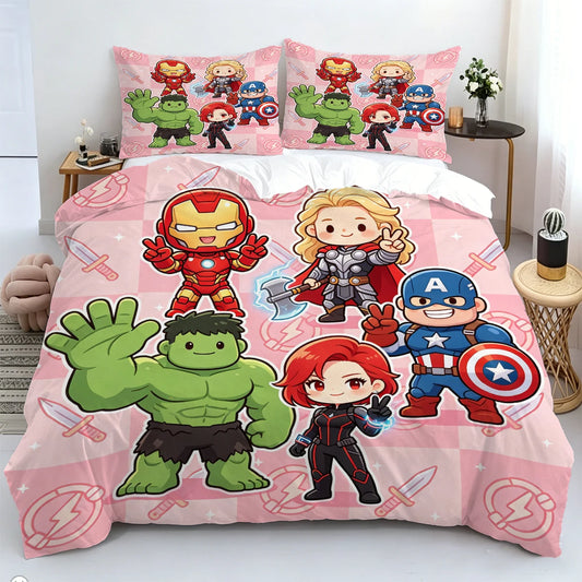 Povlečení Chibi Avengers – růžové pozadí