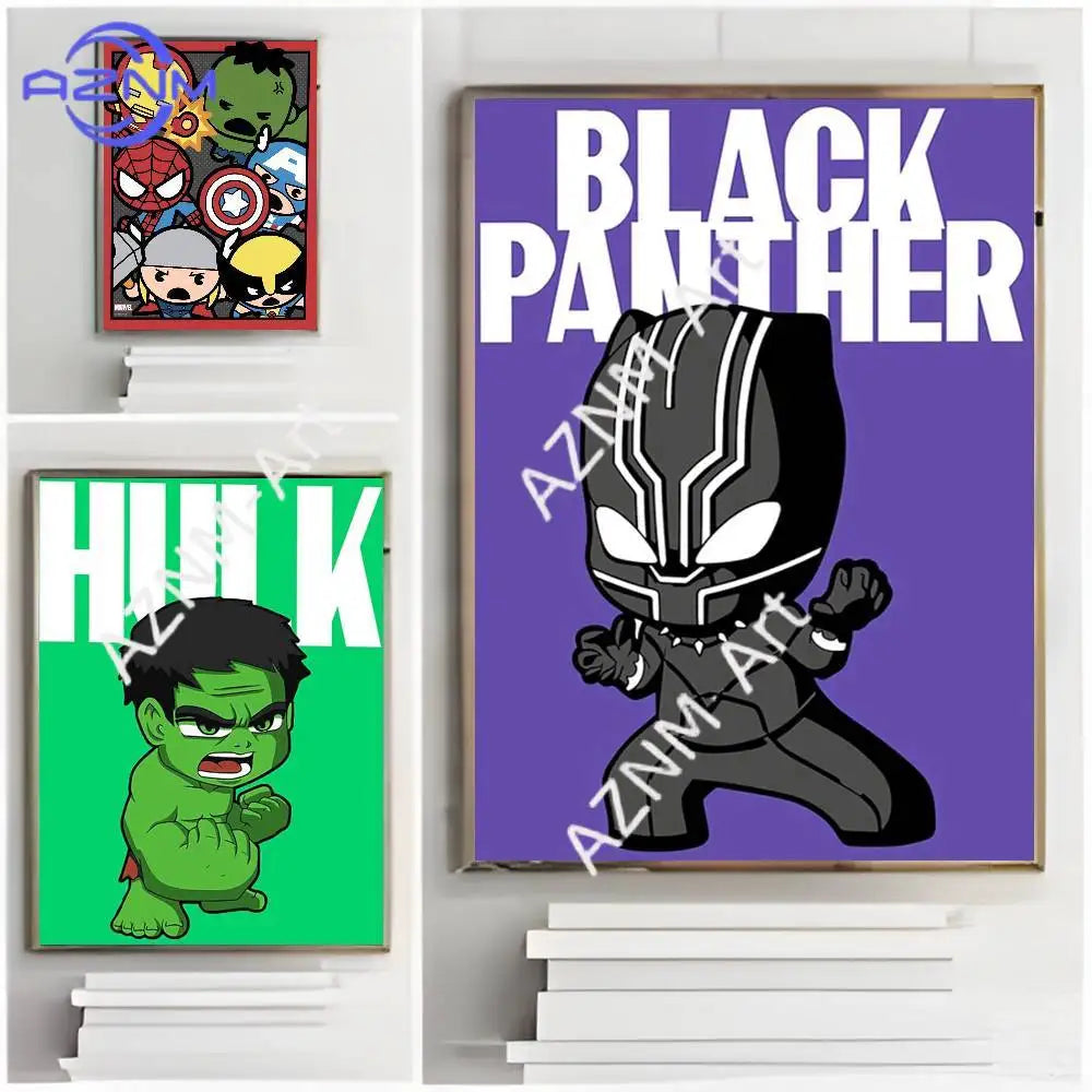 Chibi Marvel-hősök csoportos posztere – piros keret