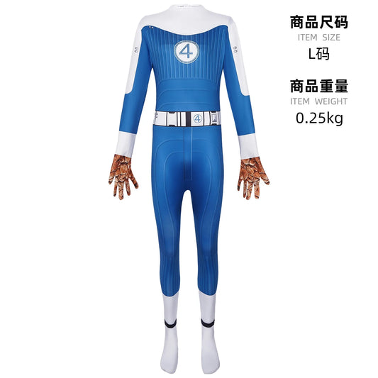 Fantastic Four Ben Grimm-kostume – Blå dragt med handsker med klippeeffekt