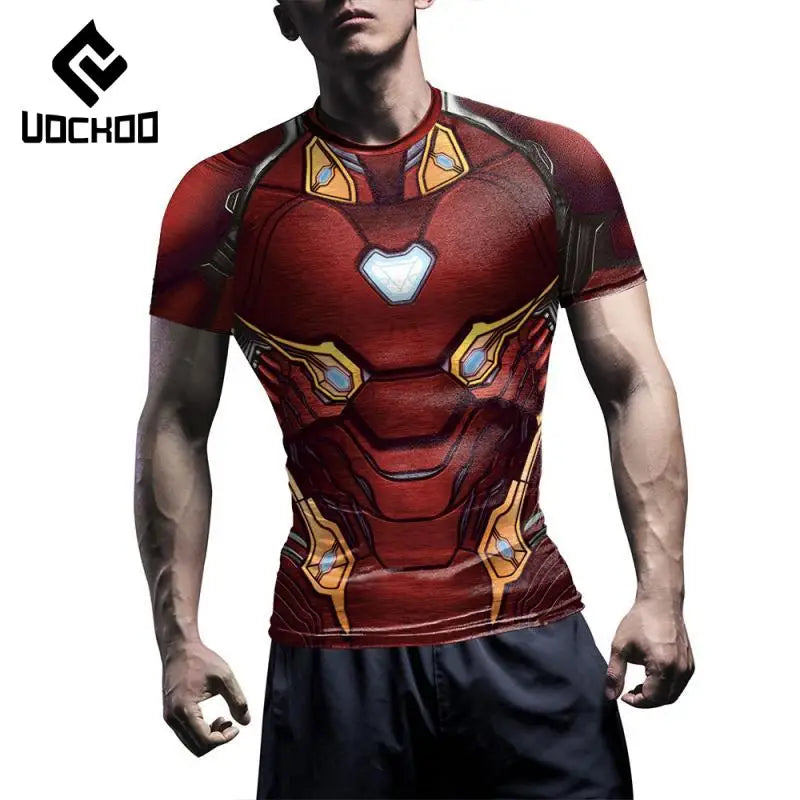 T-shirt de compressão Iron Man - Mangas curtas, armadura vermelha