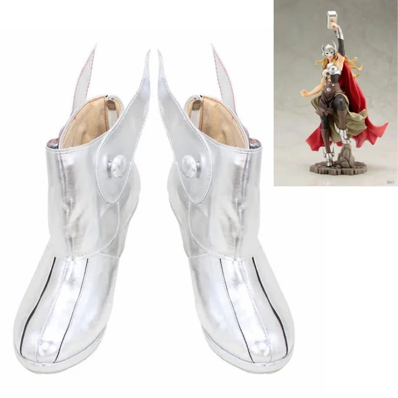 Jane Foster Mighty Thor cosplay csizma – ezüstszínű