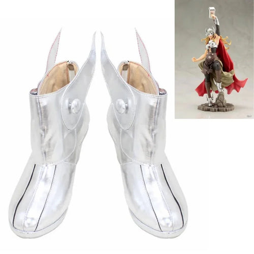 Jane Foster Mighty Thor cosplay csizma – ezüstszínű