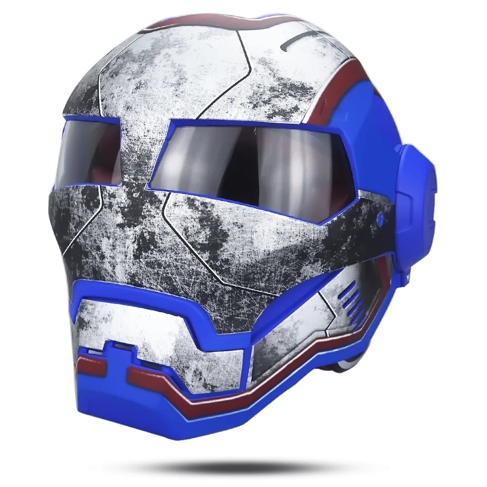 Cască Iron Patriot - design uzat, alb, albastru și roșu
