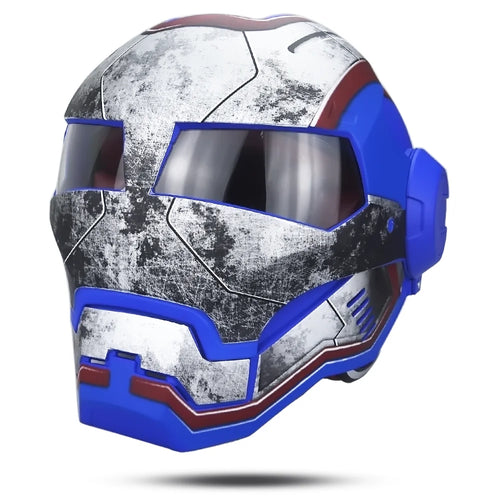 Cască Iron Patriot - design uzat, alb, albastru și roșu