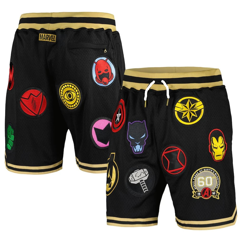 Avengers-shorts för basket, 60-årsjubileum – svart och guld med flera logotyper