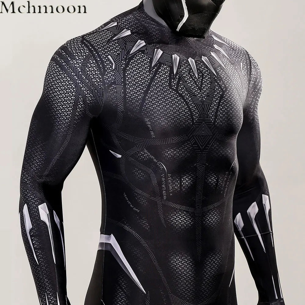 Black Panther-kostume – Sort dragt med vibraniumeffekt og krave med kløer