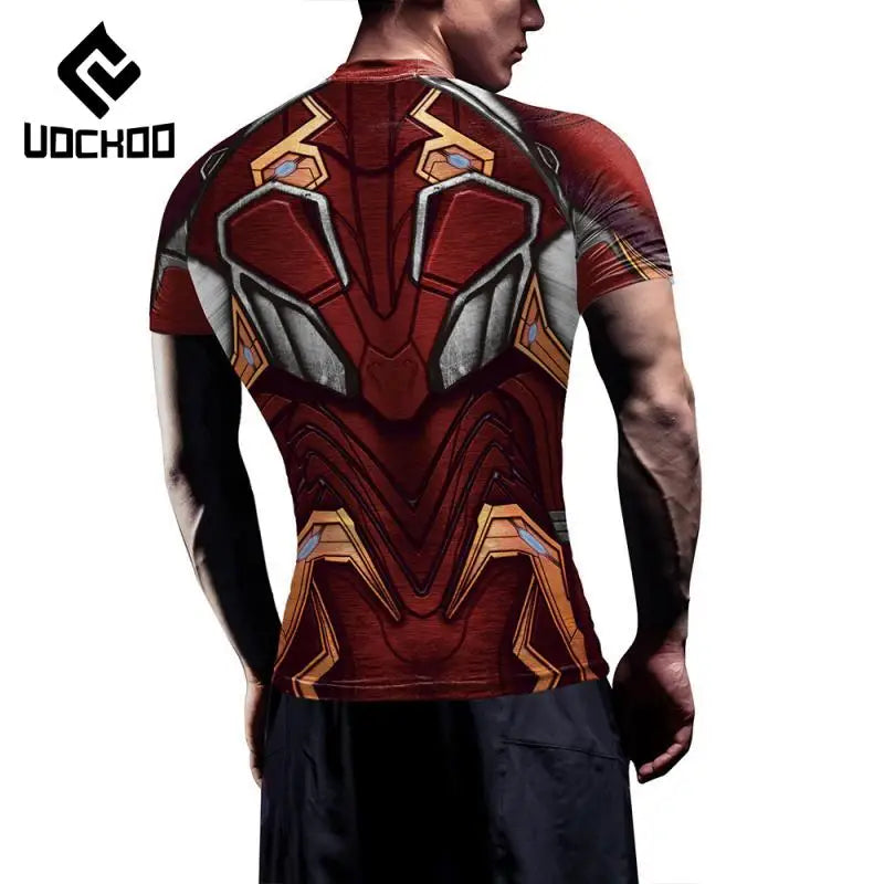 T-shirt de compressão Iron Man - Mangas curtas, armadura vermelha