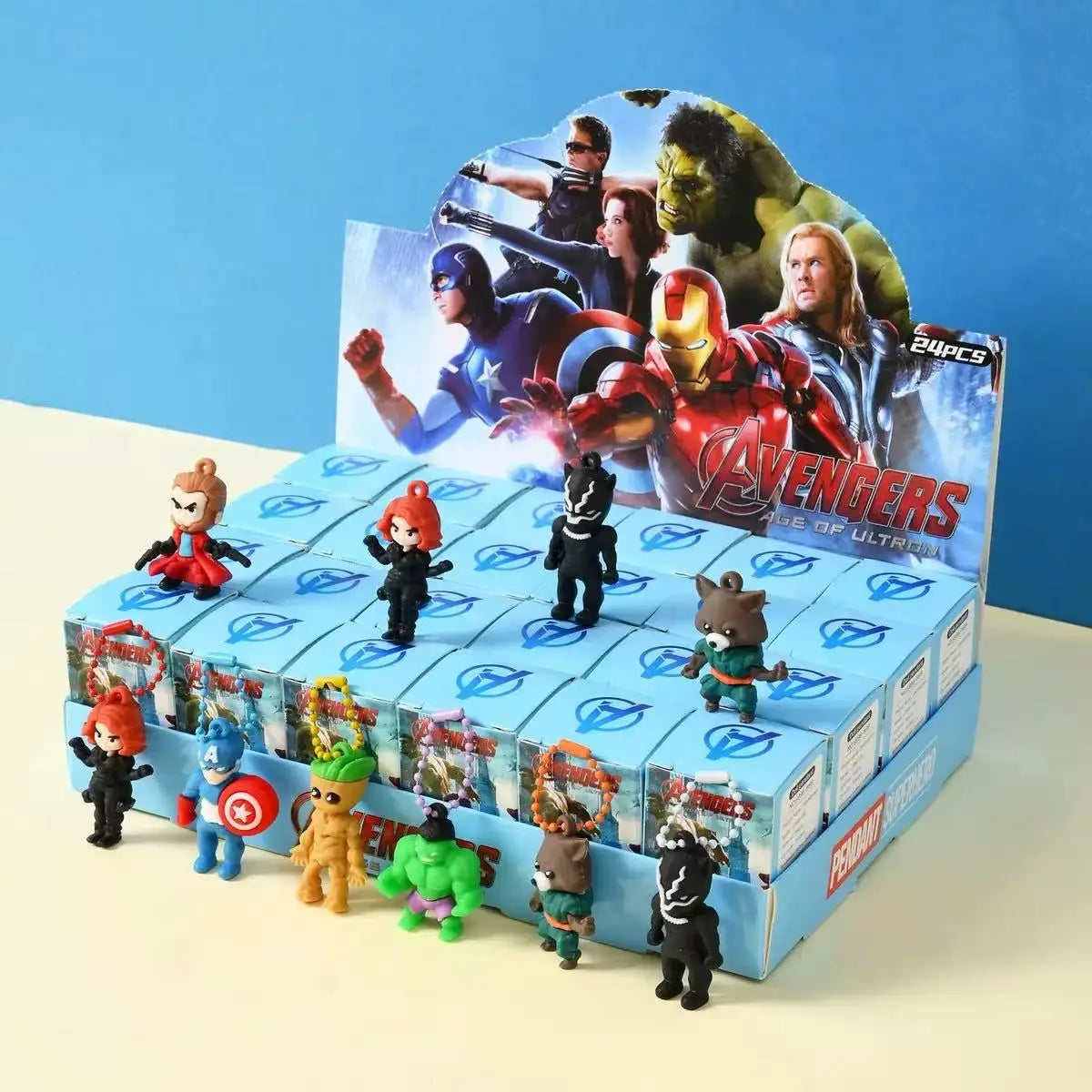 Avengers szilikon vakdobozos kulcstartó – 24 darabos csomag