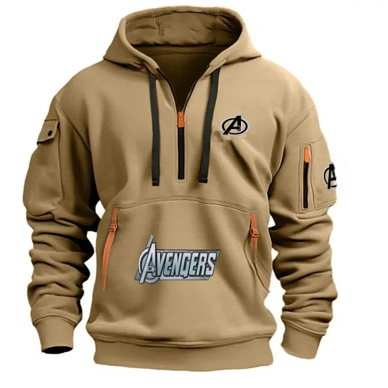Avengers Half-Zip Hoodie Men's - Multi-Pocket Black Yellow
