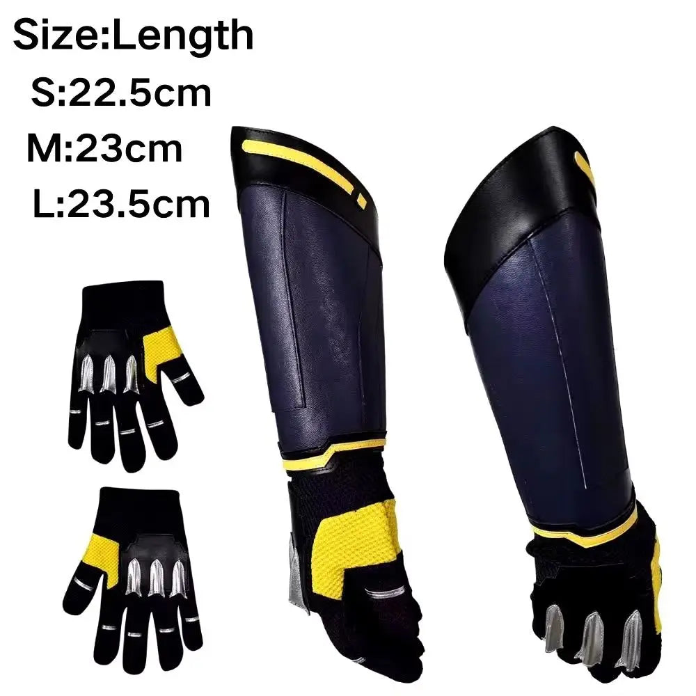 Kostým Wolverine - žluto-modrá kožená bunda s kovovými drápy