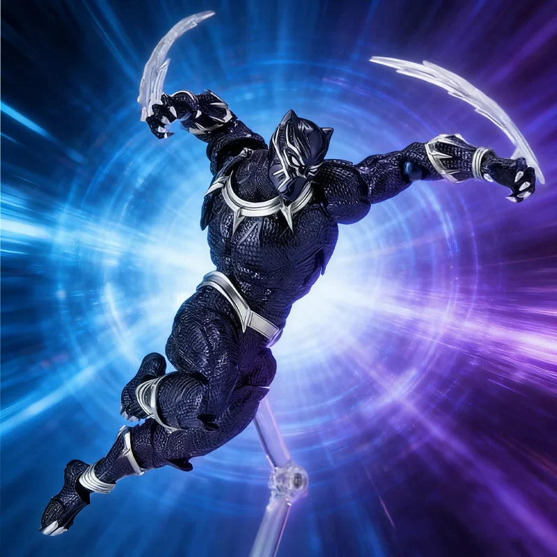 Figurină articulată Black Panther 3.0 - Textură cu solzi aurii, suliță decorativă