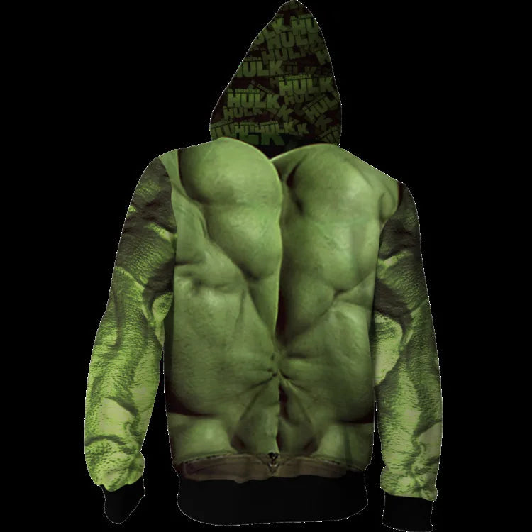 Mikina s kapucí Hulk – na zip, potisk vyrýsovaného hrudníku