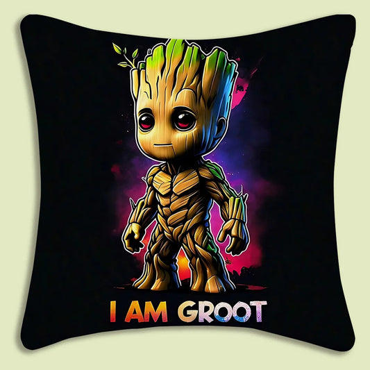 Povlak na polštář Baby Groot – „I Am Groot“, mlhovinové pozadí