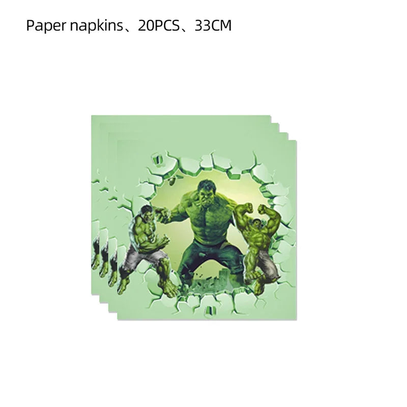 Set pentru aniversare Hulk - Farfurii, pahare, tacâmuri și decorațiuni
