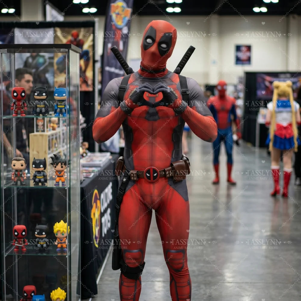 Komplett Deadpool-cosplaydräkt – katanas, mask och bälte för vuxna