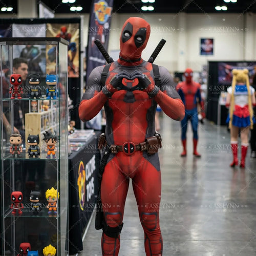 Komplett Deadpool-cosplaydräkt – katanas, mask och bälte för vuxna