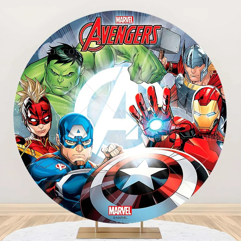 Rund Avengers-bakgrund – Födelsedagsdekoration med hjältegrupp