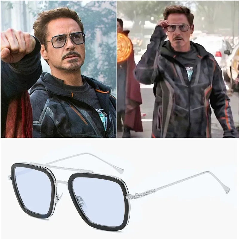 Ochelari Avengers Iron Man – stil Edith, ramă argintie și lentile albastre