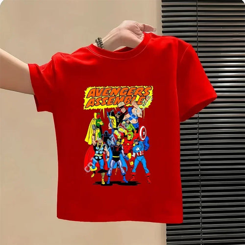 Avengers T-shirt til børn – tegneseriehold-design, rød