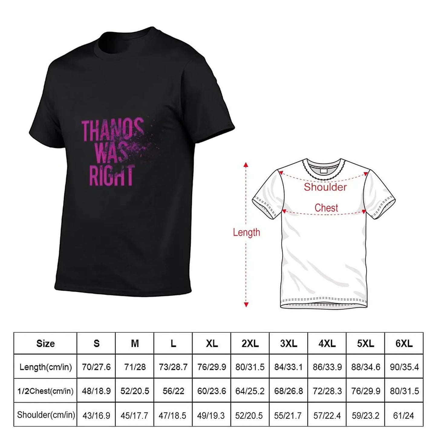 Thanos Was Right T-shirt – text med dammeffekt för män