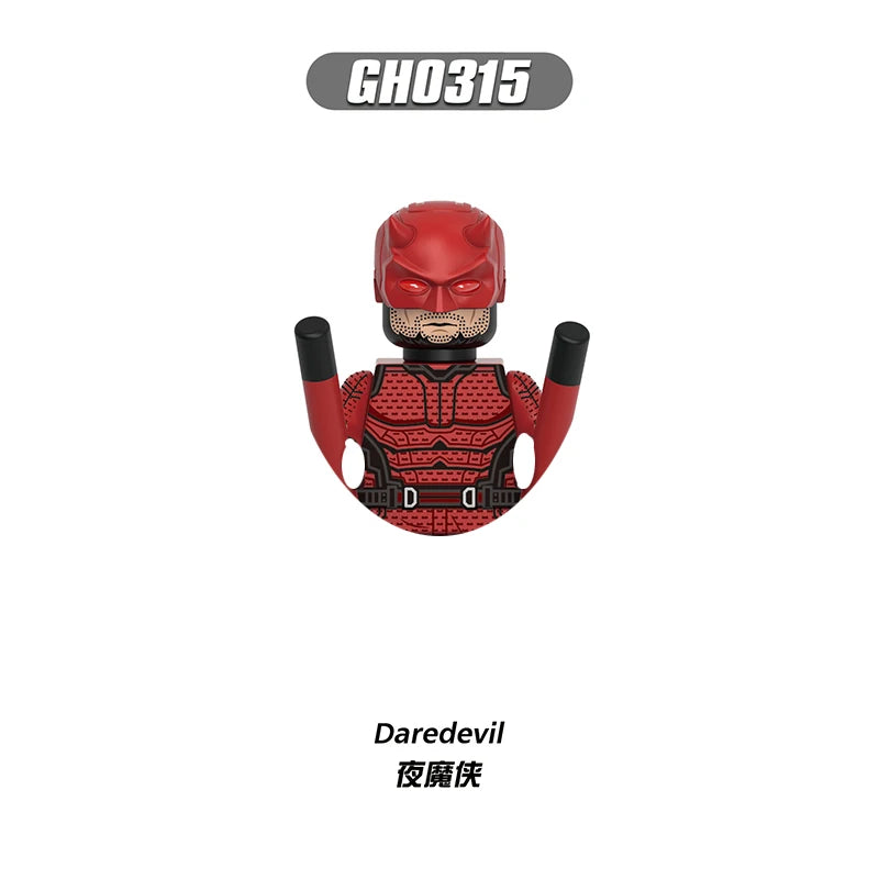 Figurka Daredevil z konstrukčních kostek – červený kostým s obušky
