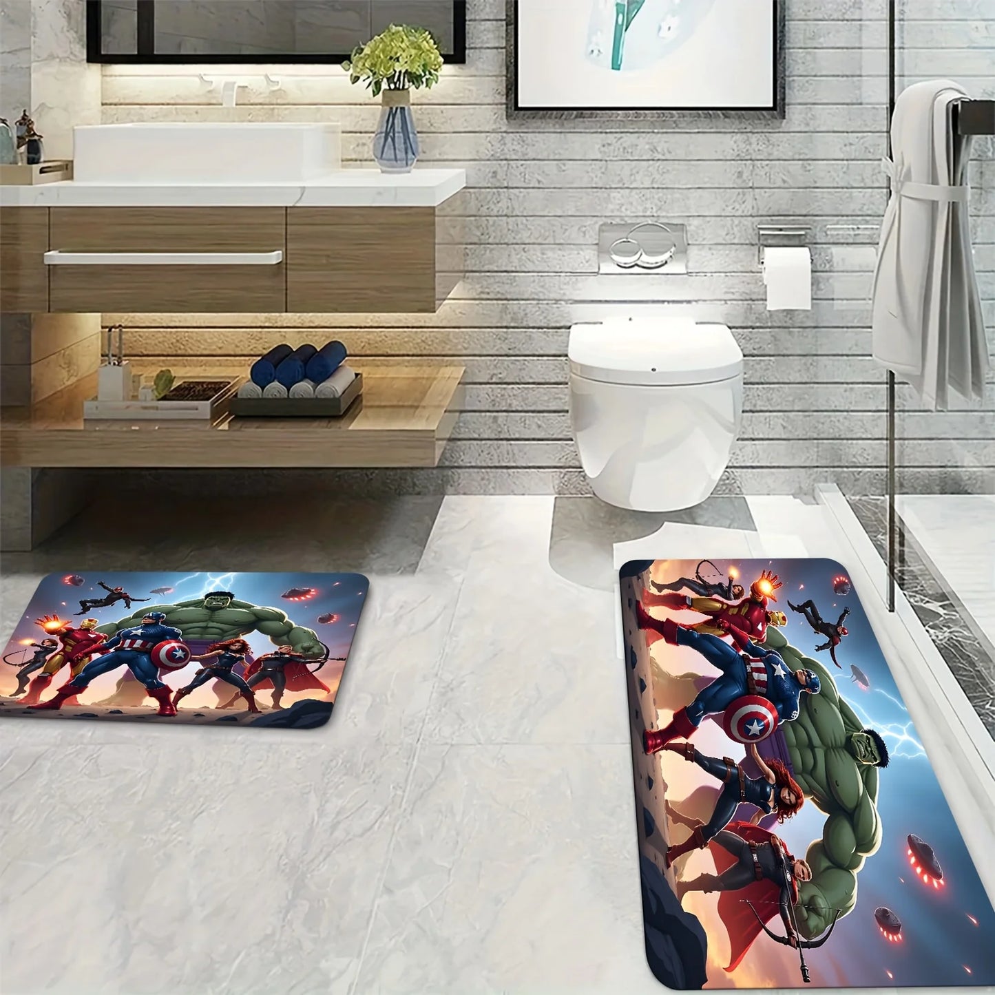 Koupelnová předložka Avengers Chibi Spider-Man a Captain America – barevný neon