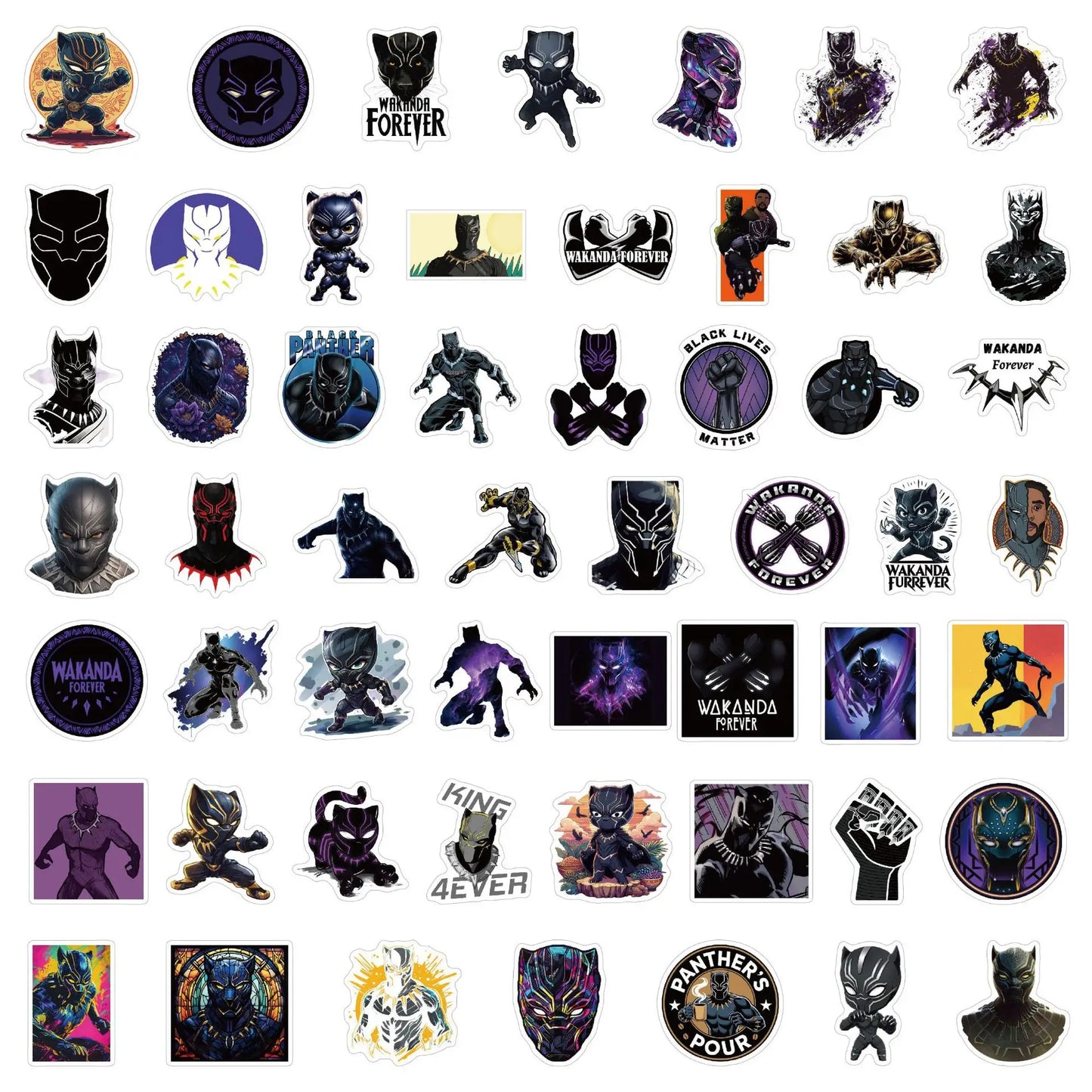 Autocolantes Avengers Black Panther - Conjunto de 50 autocolantes de PVC