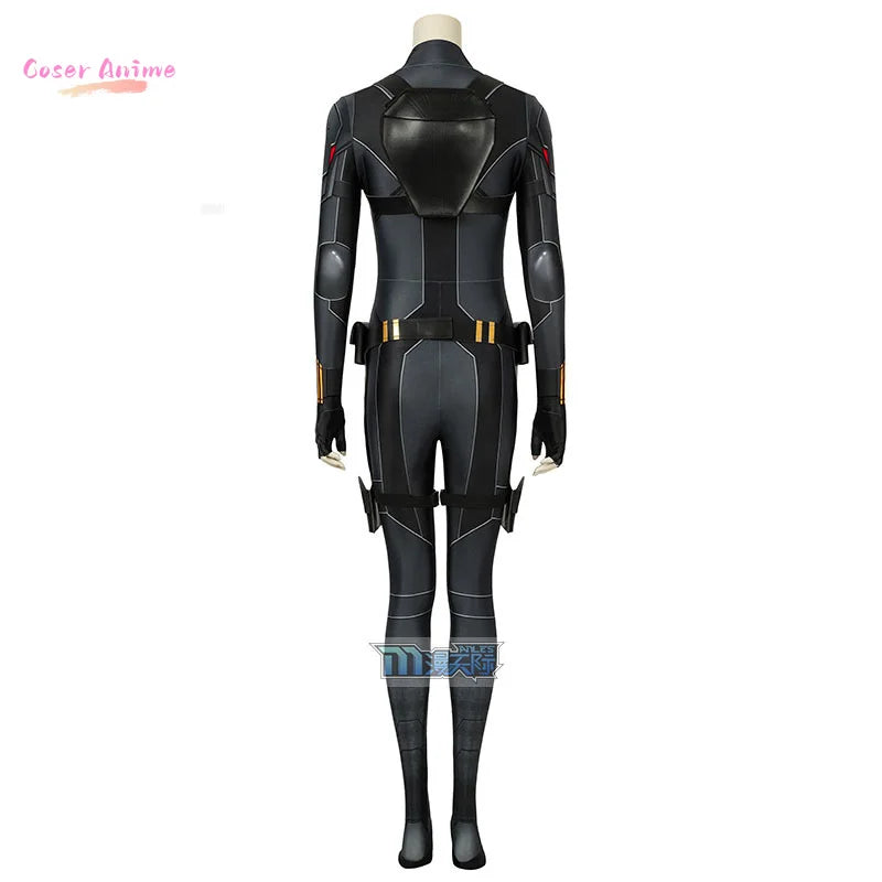 Fato de cosplay da Viúva Negra do filme - Macacão preto com cinto dourado para adulto