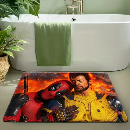 Covoraș de baie Deadpool și Wolverine - Duo cu flăcări și explozie